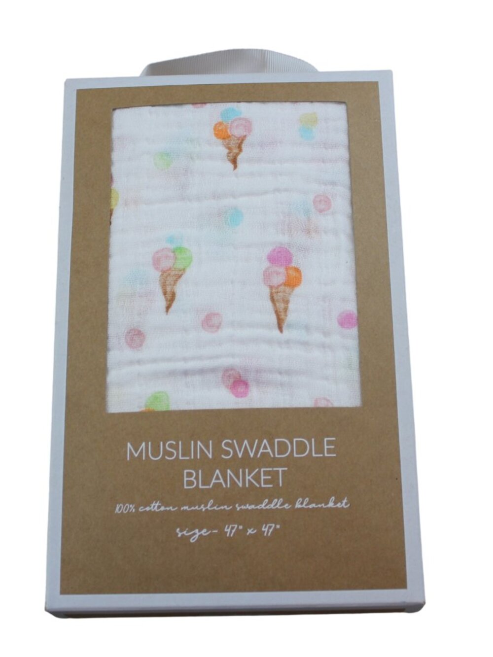 Mud pie Muslin Swaddle Blanket Baby Ice Cream Cone White Infant Girls NWT